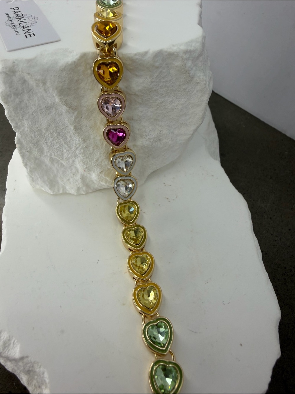 Park Lane Women’s Candy Hearts Bracelet Gold Tone Multicolor Heart Crystal NWT - Picture 4 of 4